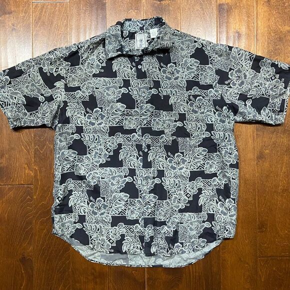 Roundtree & Yorke Vintage Silk Abstract Black Grey Button Front Shirt Mens Large - Picture 3 of 7